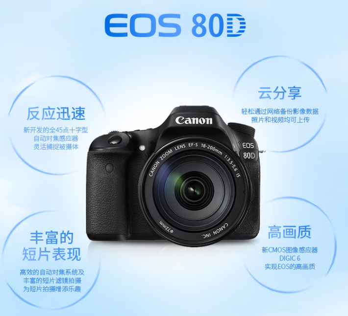 佳能/CANON 80D 单反相机 256G储存卡，摄影包，读卡器，清洁套装 IS USM+锂电池LP-E6NH，闪迪高速32G SD卡、手提包